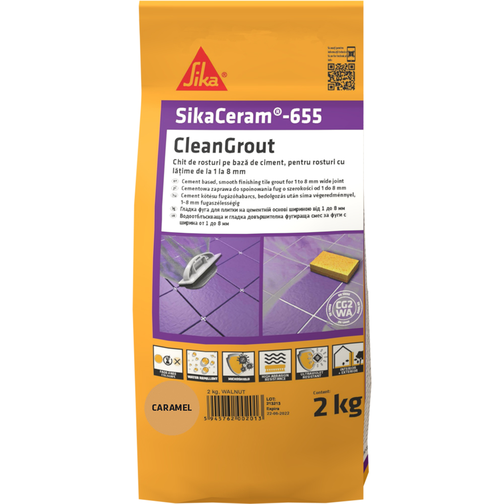 Chit de rosturi gresie si faianta Sika Ceram Clean Grout 655, caramel, interior/exterior, 2 kg