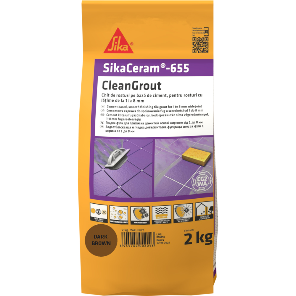 Chit de rosturi gresie si faianta Sika Ceram Clean Grout 655, dark brown, interior/exterior, 2 kg