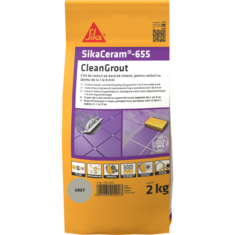 Chit de rosturi gresie si faianta Sika Ceram Clean Grout 655, grey, interior/exterior, 2 kg