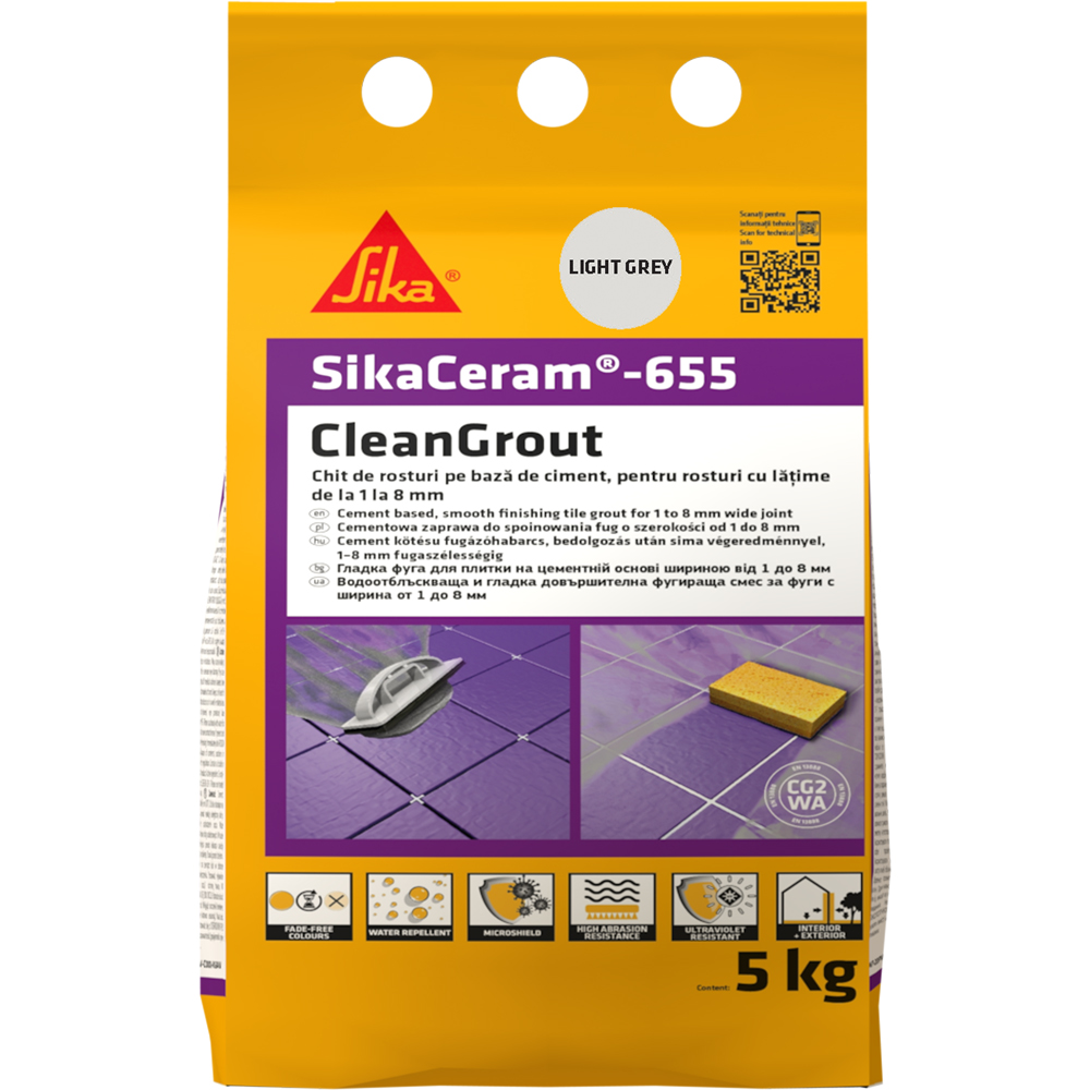 Chit de rosturi gresie si faianta Sika Ceram Clean Grout 655, light grey, interior/exterior, 5 kg