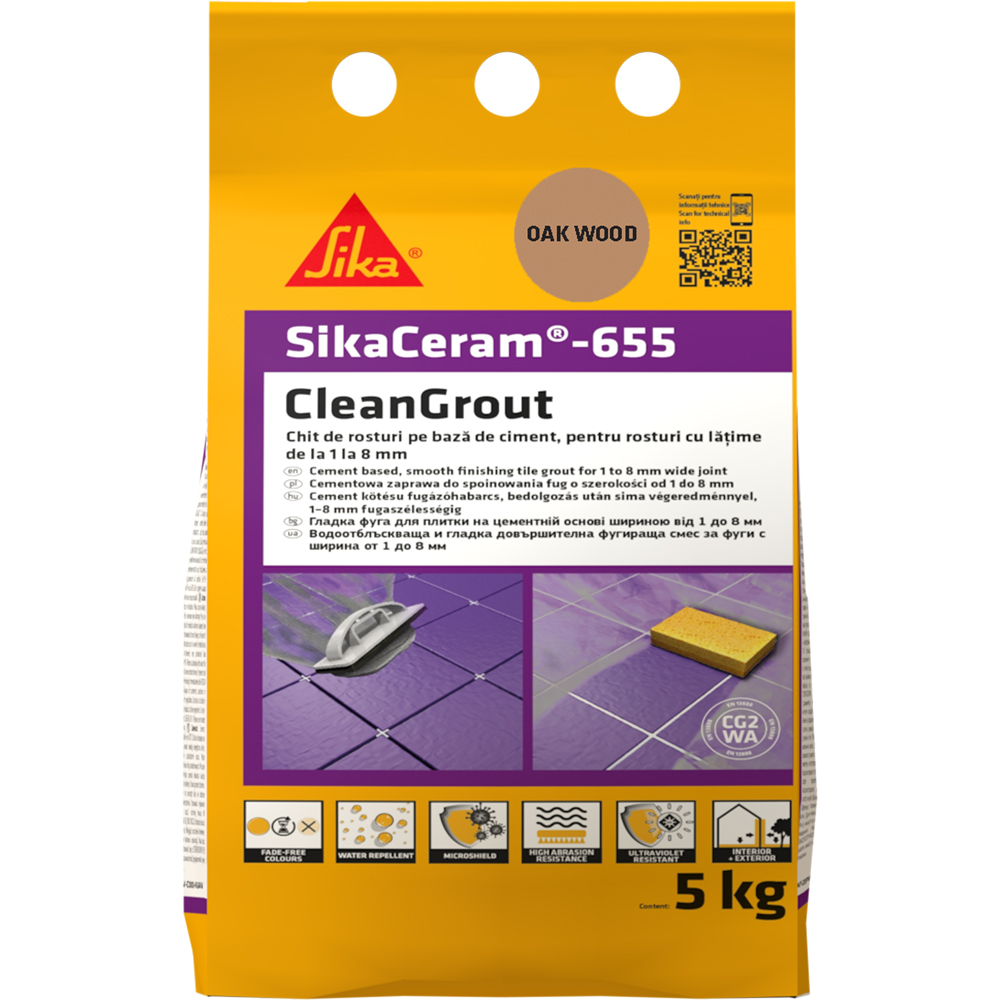 Chit de rosturi gresie si faianta Sika Ceram Clean Grout 655, oak wood, interior/exterior, 5 kg