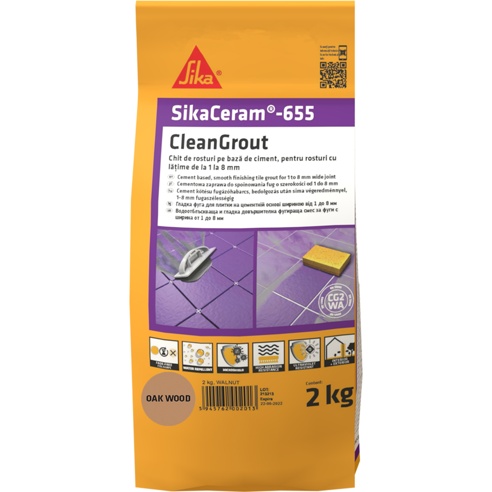 Chit de rosturi gresie si faianta Sika Ceram Clean Grout 655, oak wood, interior/exterior, 2 kg