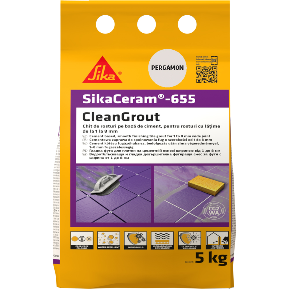 Chit de rosturi gresie si faianta Sika Ceram Clean Grout 655, pergamon, interior/exterior, 5 kg