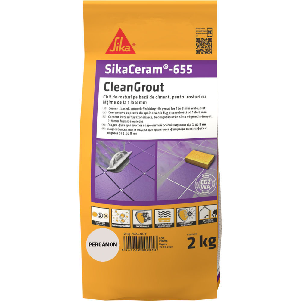 Chit de rosturi gresie si faianta Sika Ceram Clean Grout 655, pergamon, interior/exterior, 2 kg