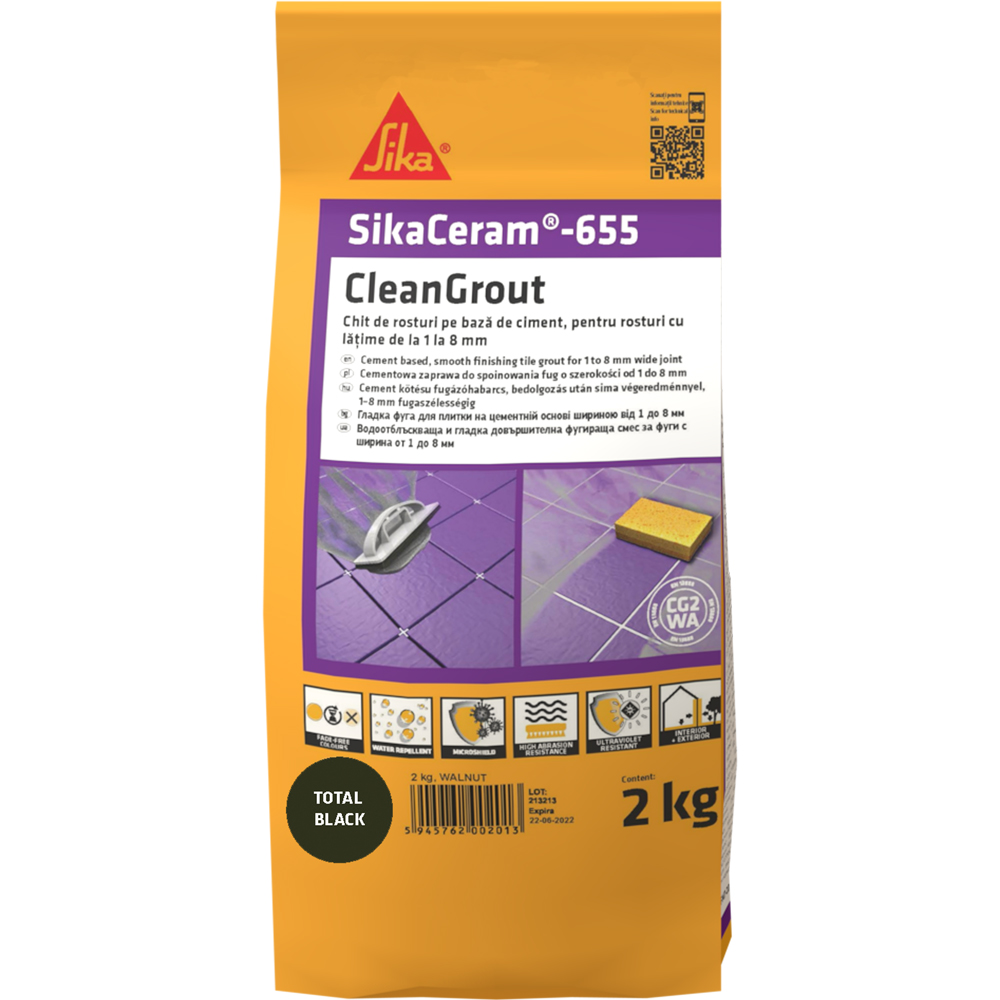 Chit de rosturi gresie si faianta Sika Ceram Clean Grout 655, total black, interior/exterior, 2 kg