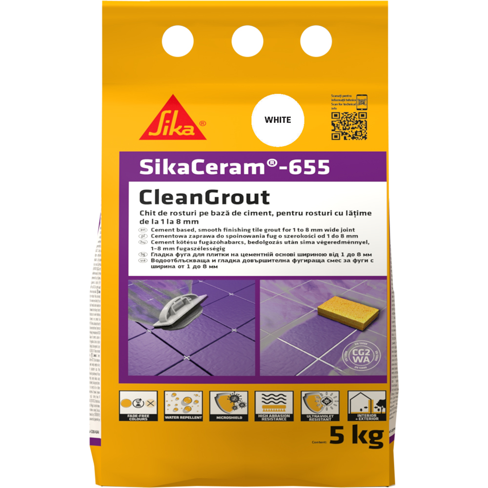 Chit de rosturi gresie si faianta Sika Ceram Clean Grout 655, white, interior/exterior, 5 kg