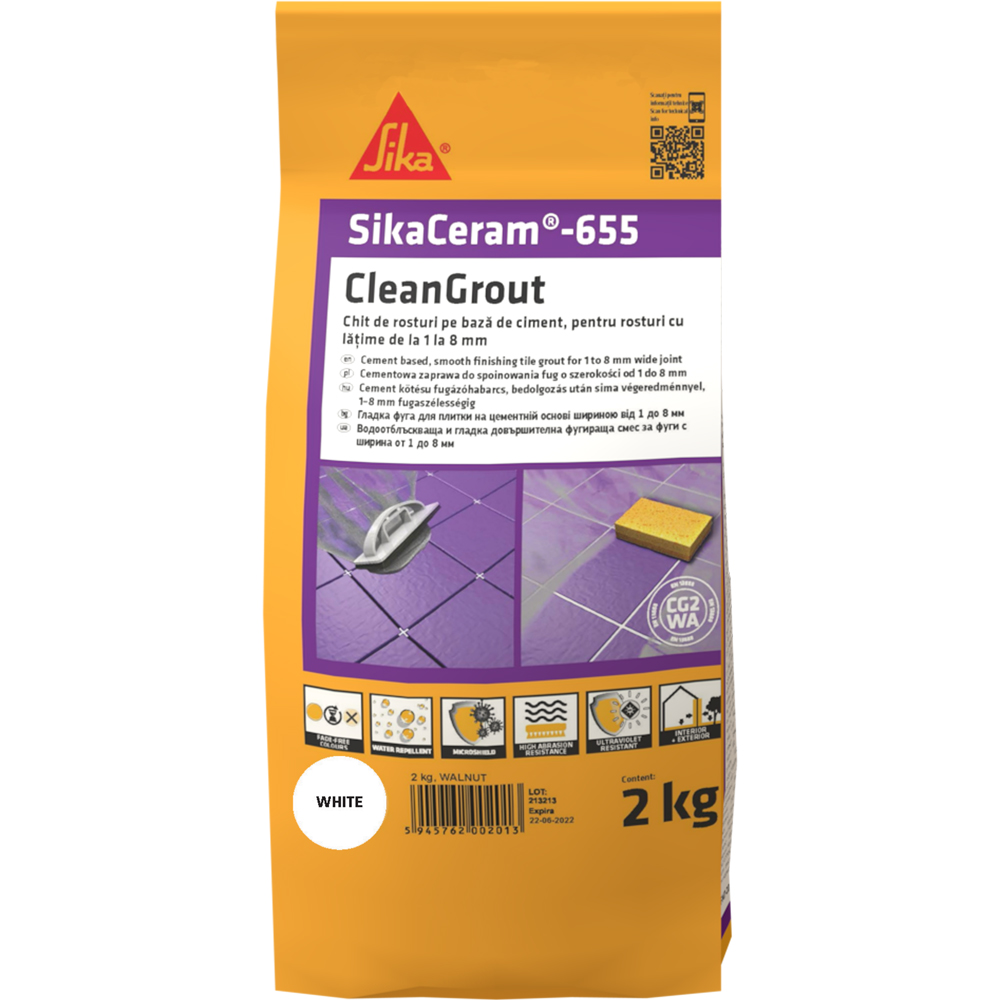 Chit de rosturi gresie si faianta Sika Ceram Clean Grout 655, white, interior/exterior, 2 kg