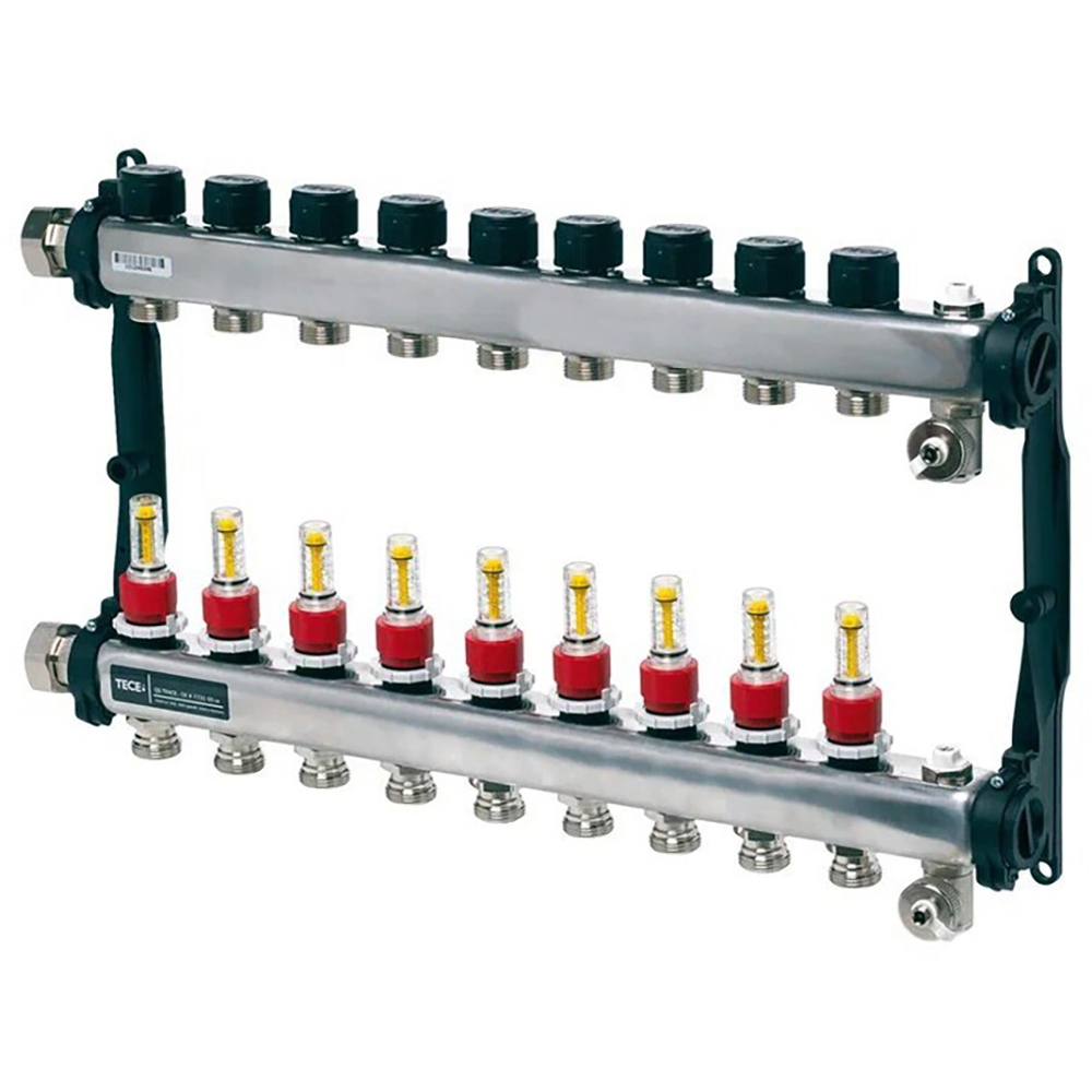 Distribuitor incalzire pardoseala cu debitmetre TECEFLOOR SLQ, 9 cai, otel