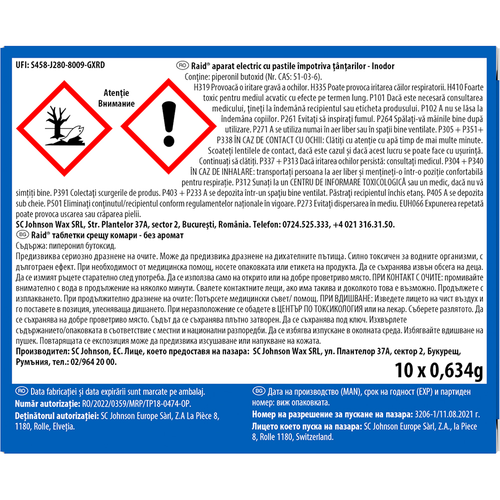 Aparat electric anti-tantari RAID + 10 pastile laminate