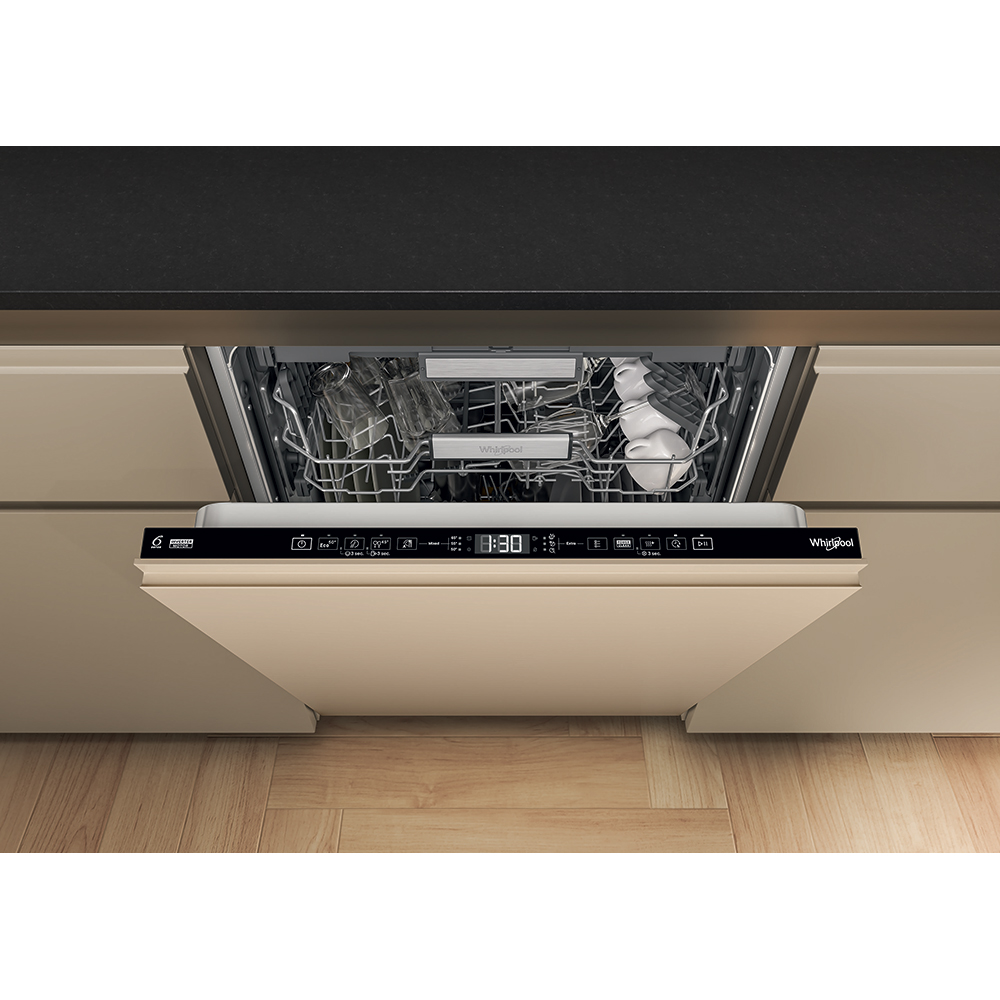 Masina de spalat vase incorporabila WHIRLPOOL W7I HT40 T, MaxiSpace, 6th Sense, 15 seturi, 8 programe, 60 cm, Clasa C, panou comanda negru