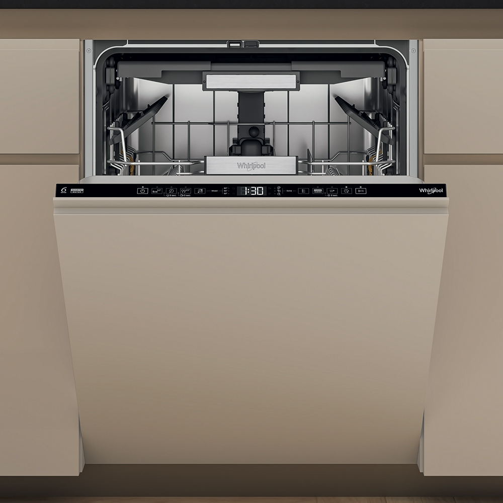 Masina de spalat vase incorporabila WHIRLPOOL W7I HT40 T, MaxiSpace, 6th Sense, 15 seturi, 8 programe, 60 cm, Clasa C, panou comanda negru