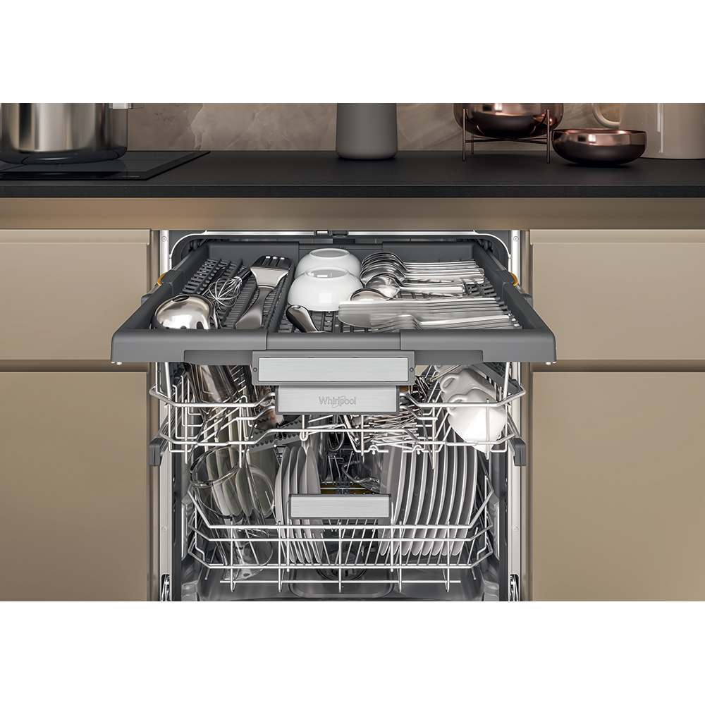 Masina de spalat vase incorporabila WHIRLPOOL W7I HT58 T, MaxiSpace, 6th Sense, 15 seturi, 8 programe, 60 cm, Clasa B, panou comanda negru