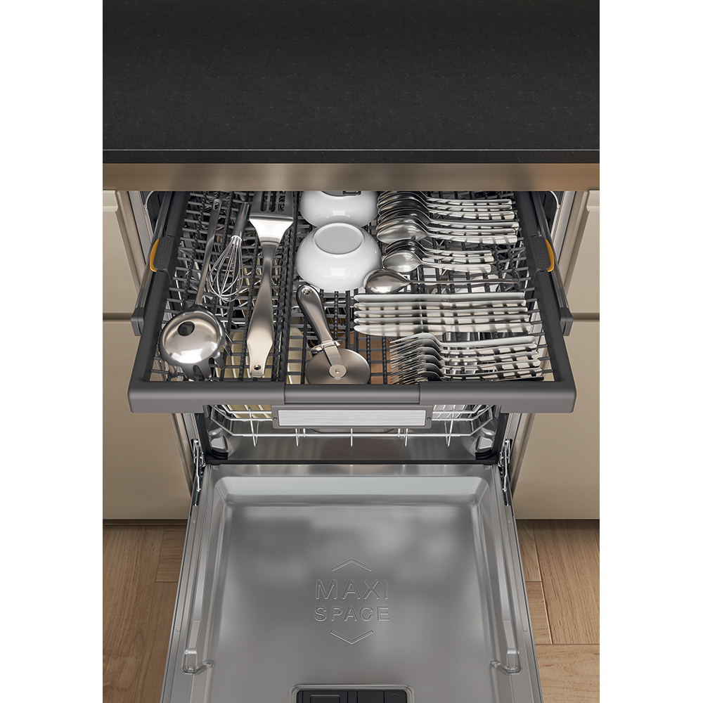 Masina de spalat vase incorporabila WHIRLPOOL W7I HT58 T, MaxiSpace, 6th Sense, 15 seturi, 8 programe, 60 cm, Clasa B, panou comanda negru
