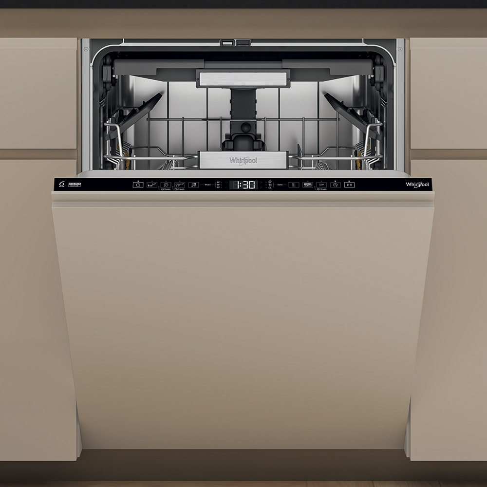 Masina de spalat vase incorporabila WHIRLPOOL W7I HT58 T, MaxiSpace, 6th Sense, 15 seturi, 8 programe, 60 cm, Clasa B, panou comanda negru