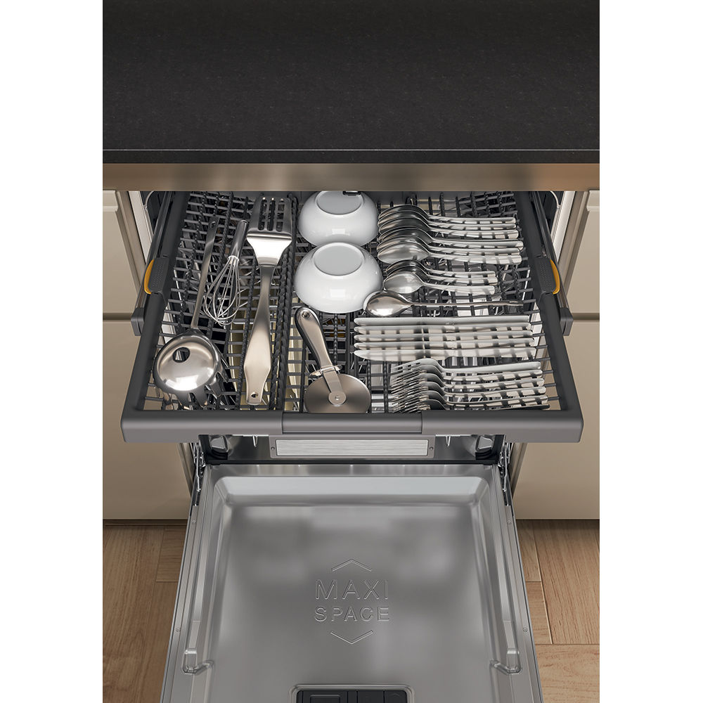 Masina de spalat vase incorporabila WHIRLPOOL W7I HT58 T, MaxiSpace, 6th Sense, 15 seturi, 8 programe, 60 cm, Clasa B, panou comanda negru