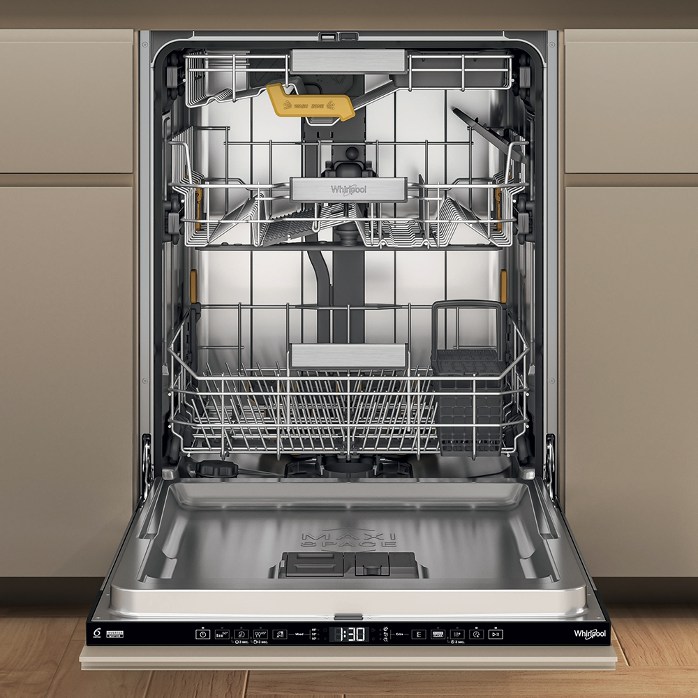 Masina de spalat vase incorporabila WHIRLPOOL W8I HT58 TS, MaxiSpace, 6th Sense, 14 seturi, 8 programe, 60 cm, Clasa B, panou comanda negru