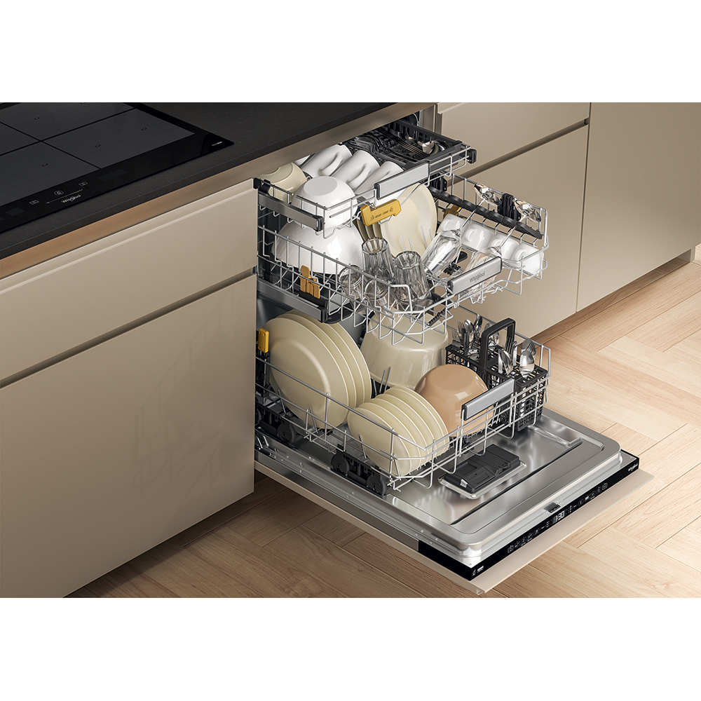 Masina de spalat vase incorporabila WHIRLPOOL W8I HT58 TS, MaxiSpace, 6th Sense, 14 seturi, 8 programe, 60 cm, Clasa B, panou comanda negru