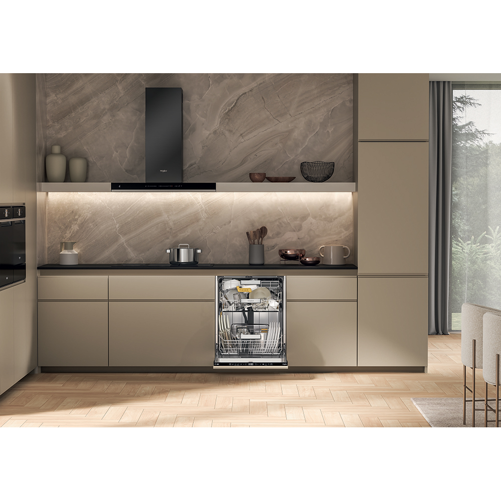 Masina de spalat vase incorporabila WHIRLPOOL W8I HT58 TS, MaxiSpace, 6th Sense, 14 seturi, 8 programe, 60 cm, Clasa B, panou comanda negru