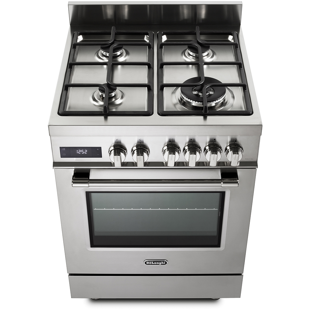 Aragaz profesional DELONGHI PRO 66 MXL PZ RO, 4 arzatoare, Gaz + Electric, L 60 cm, Grill, inox