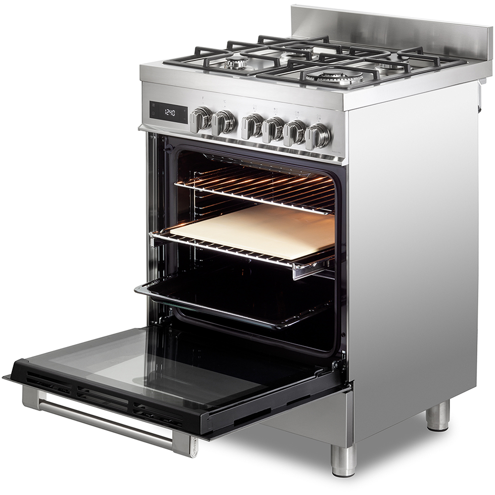 Aragaz profesional DELONGHI PRO 66 MXL PZ RO, 4 arzatoare, Gaz + Electric, L 60 cm, Grill, inox