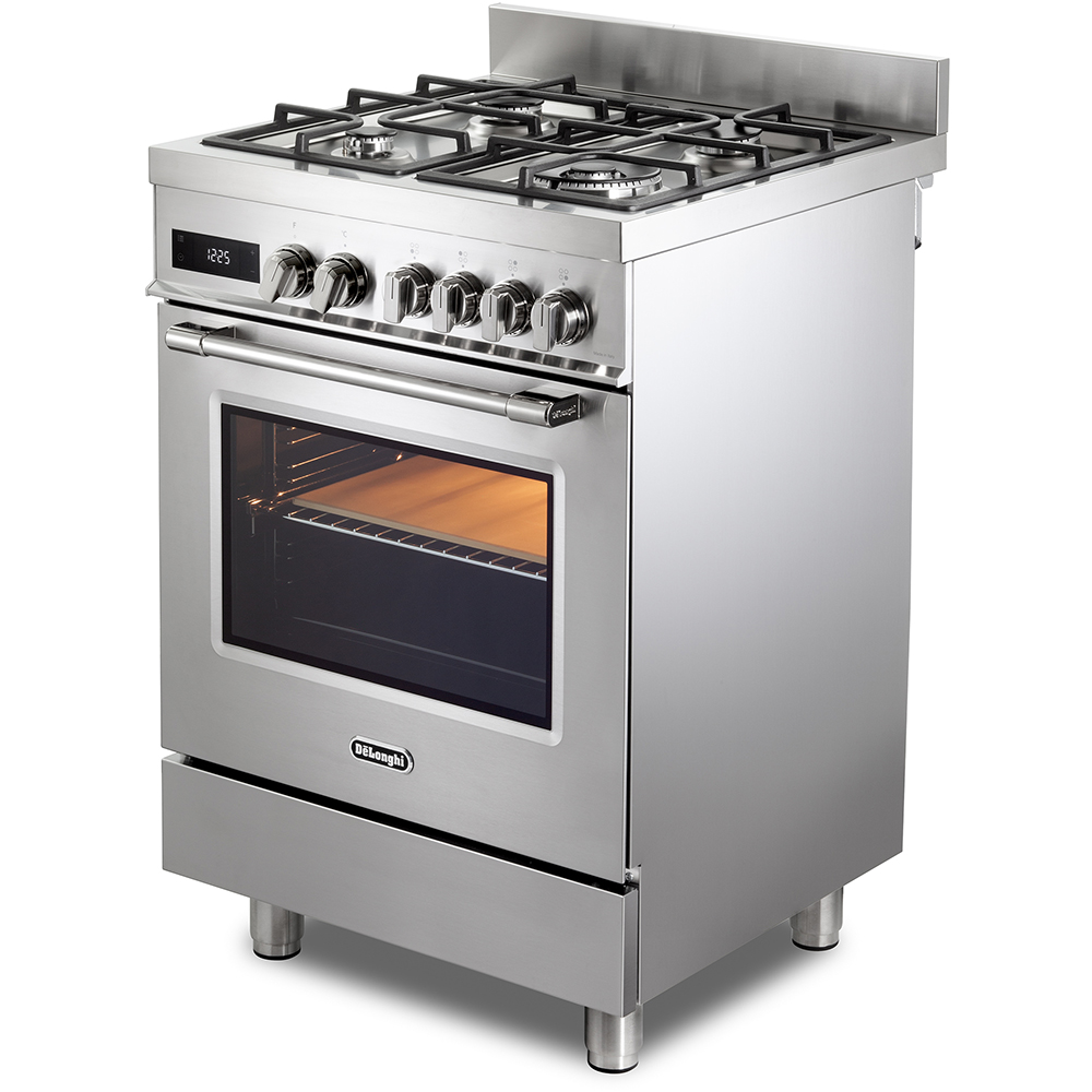 Aragaz profesional DELONGHI PRO 66 MXL PZ RO, 4 arzatoare, Gaz + Electric, L 60 cm, Grill, inox