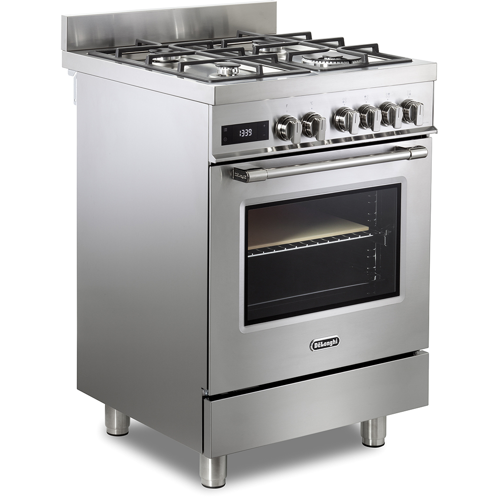 Aragaz profesional DELONGHI PRO 66 MXL PZ RO, 4 arzatoare, Gaz + Electric, L 60 cm, Grill, inox