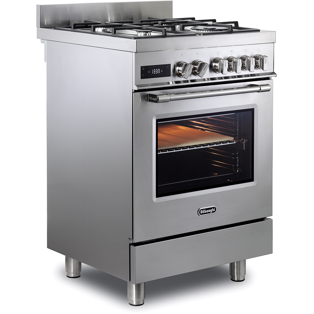 Aragaz profesional DELONGHI PRO 66 MXL PZ RO, 4 arzatoare, Gaz + Electric, L 60 cm, Grill, inox