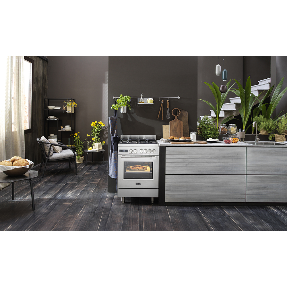 Aragaz profesional DELONGHI PRO 66 MXL PZ RO, 4 arzatoare, Gaz + Electric, L 60 cm, Grill, inox