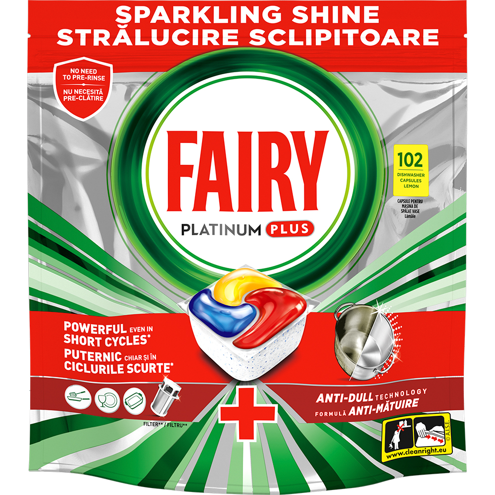 Detergent pentru masina de spalat vase FAIRY Platinum Plus, 102 capsule