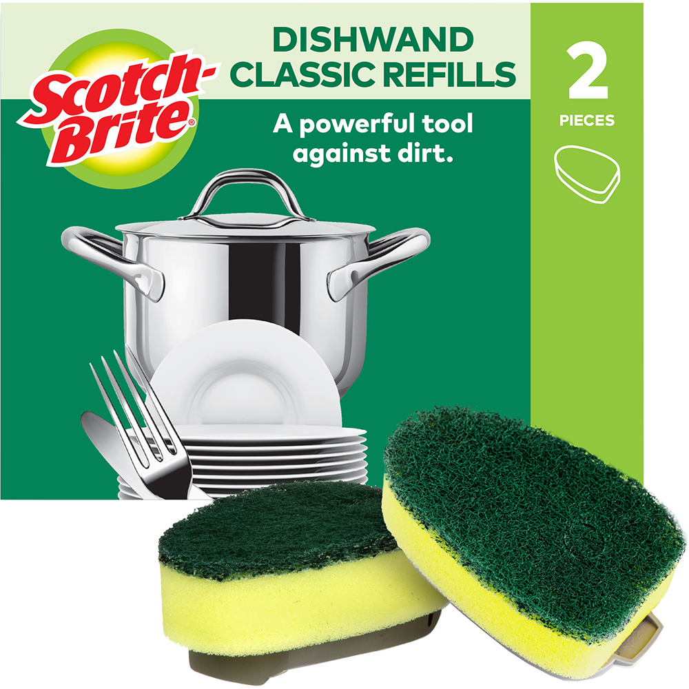 Rezerva burete de vase cu rezervor detergent SCOTCH-BRITE Click and Clean MMCC0200, 2 bucati, galben-verde