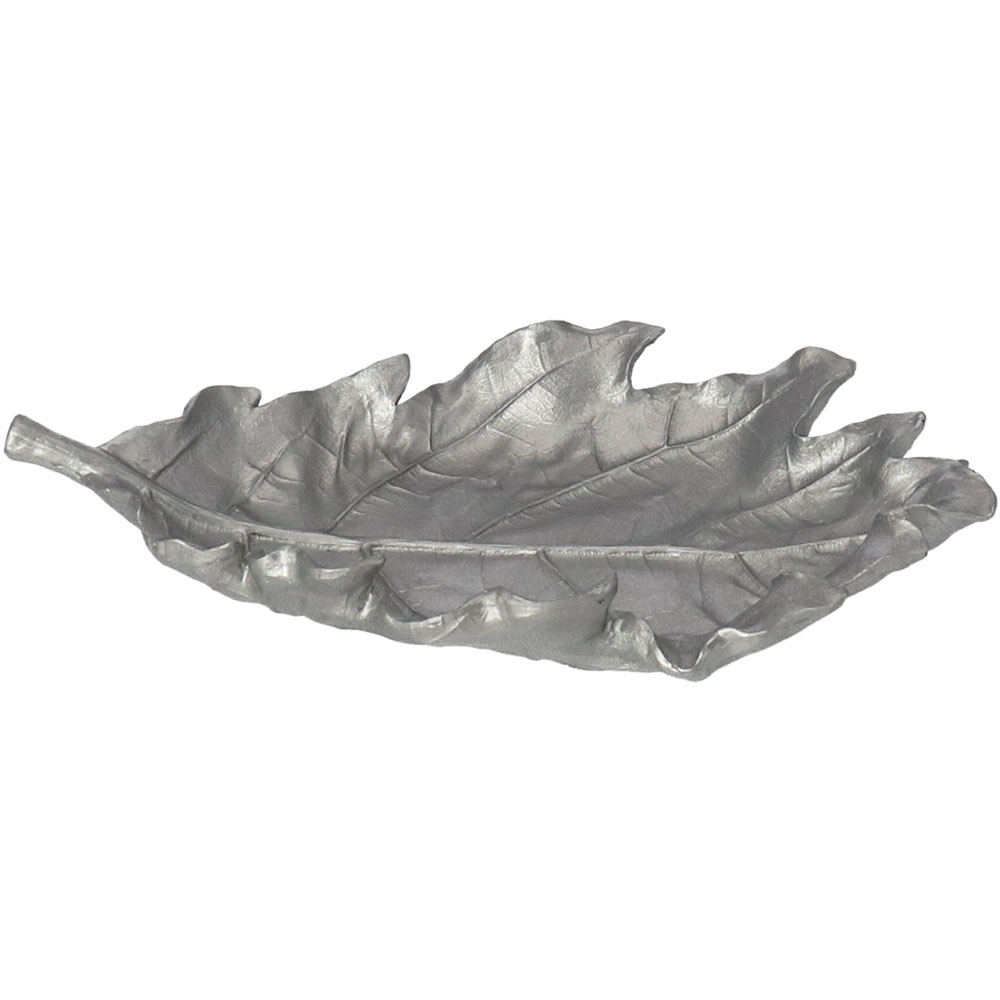 Decoratiune Frunza, rasina, 21 x 34 x 6 cm, argintiu