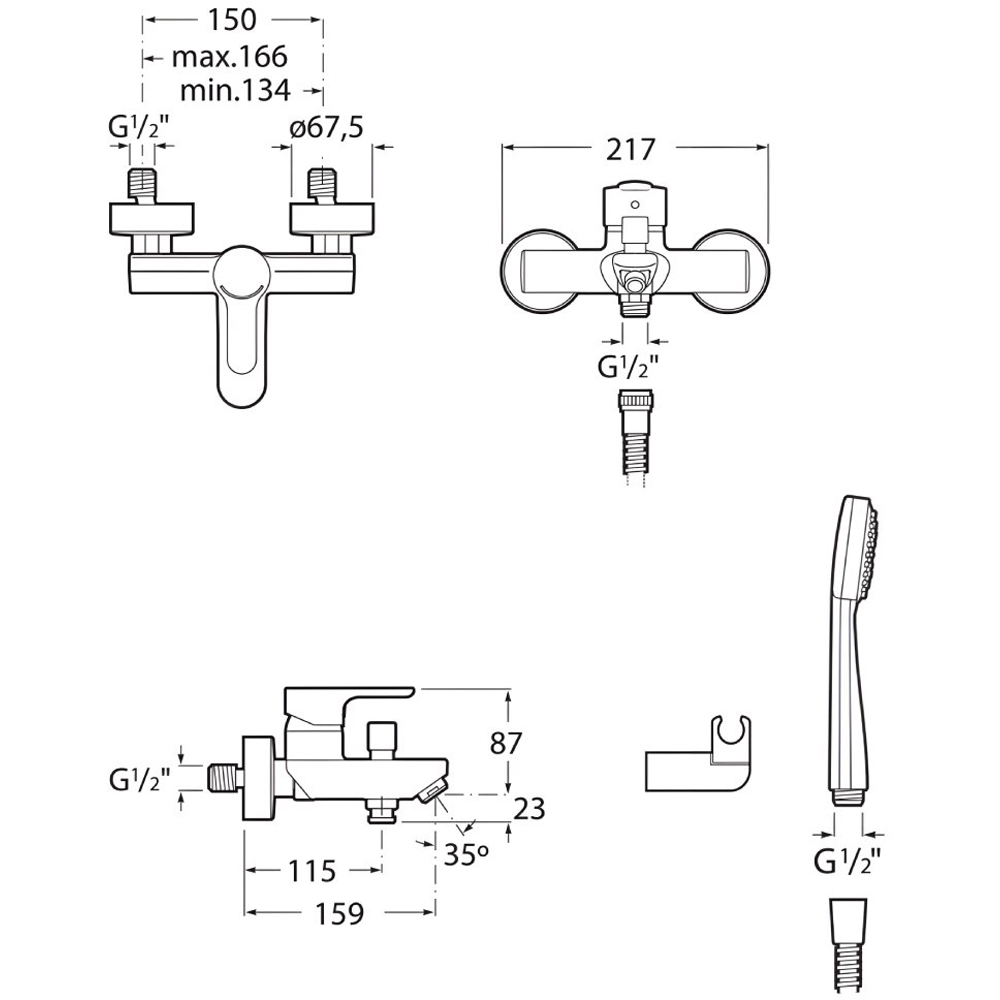 Baterie cada-dus ROCA L20 A5A0109C02, set dus inclus, alama sanitara, crom