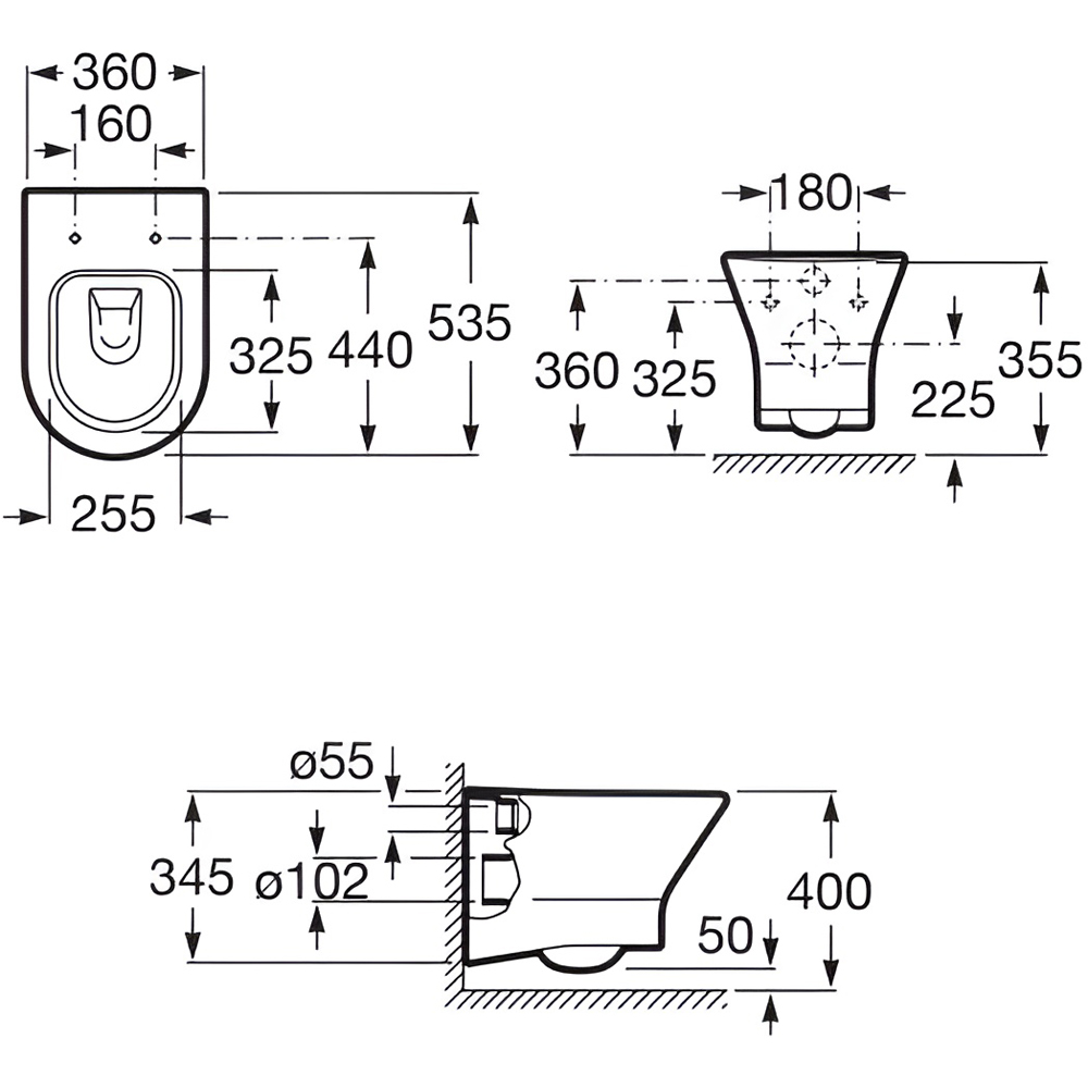 Vas WC suspendat ROCA Nexo A34664T000, functie bideu, portelan, 36 x 53.5 x 34.7 cm, alb