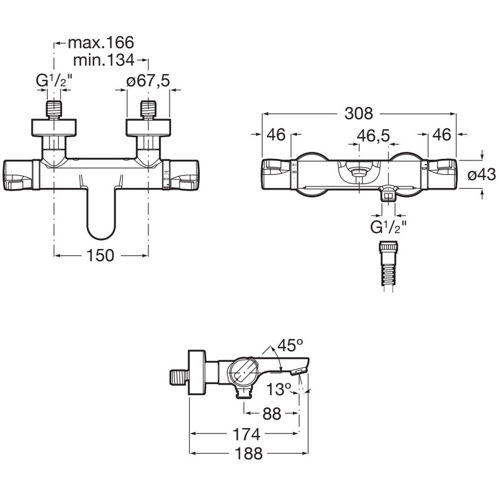 Baterie cada-dus ROCA Atis-T A5A1283C00, termostat, alama sanitara, crom