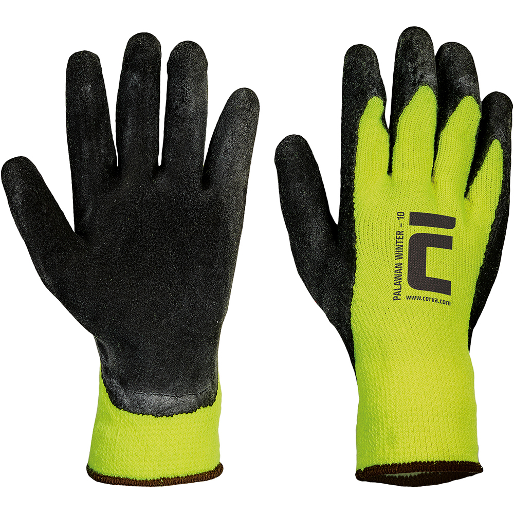 Manusi de protectie CERVA Palawan Winter, nylon-latex, galben, marimea 9