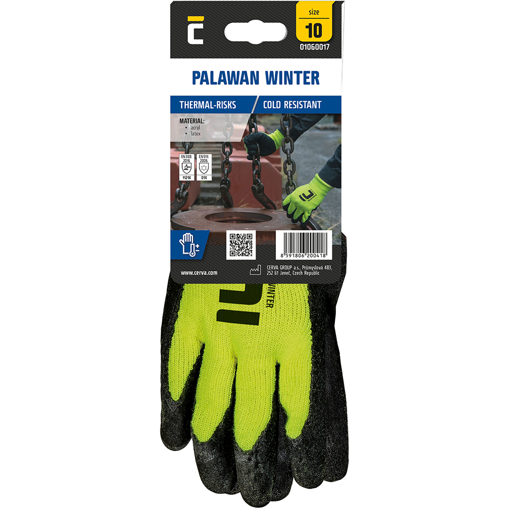 Manusi de protectie CERVA Palawan Winter, nylon-latex, galben, marimea 9