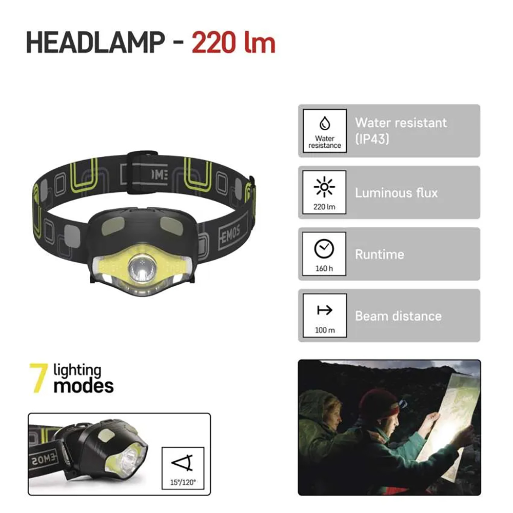 Lanterna LED PROMELEK, 220lm, 3 AAA, negru