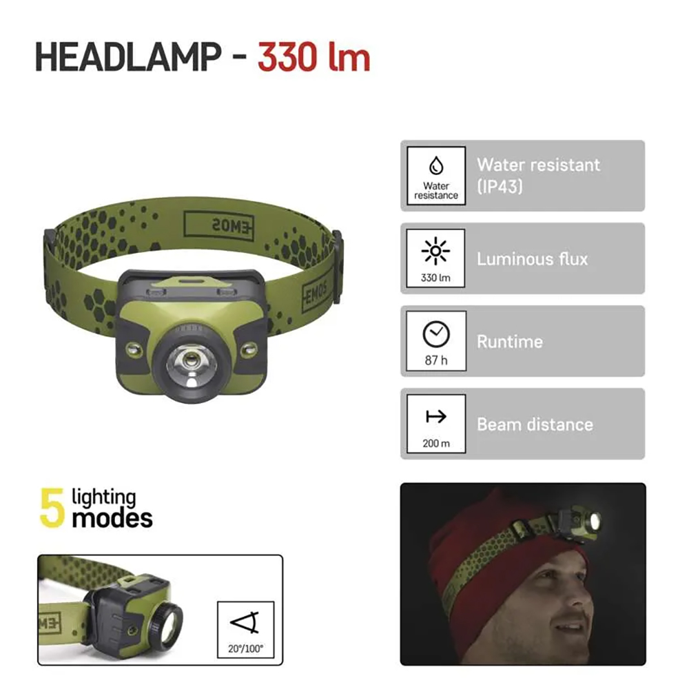 Lanterna LED PROMELEK, 330lm, 3AAA, verde inchis
