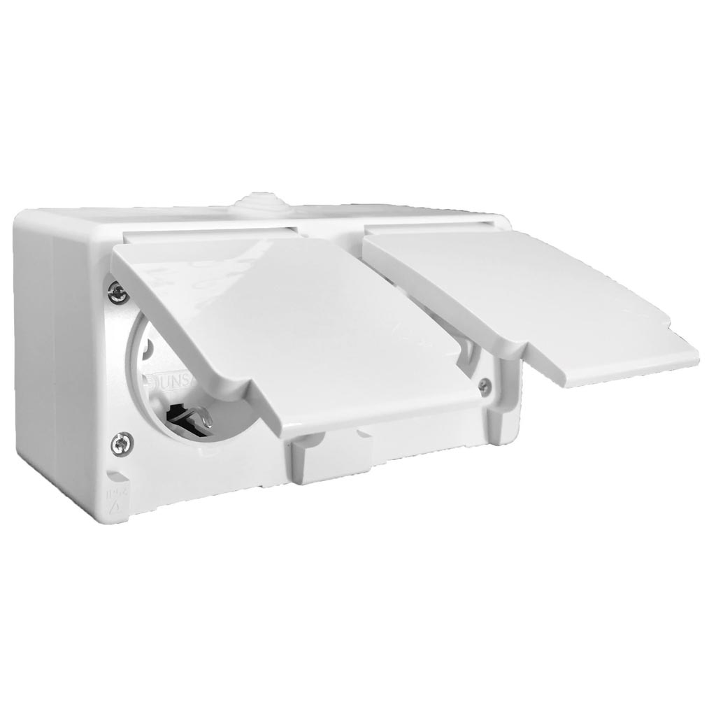 Priza dubla Antigron Schuko IP54, alba Gunsan