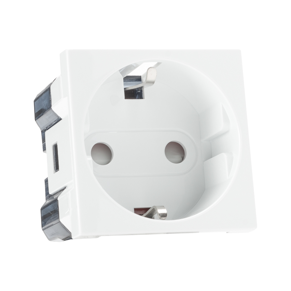 Priza Schuko ELBI, protectie copii, IP20, policarbonat, alb