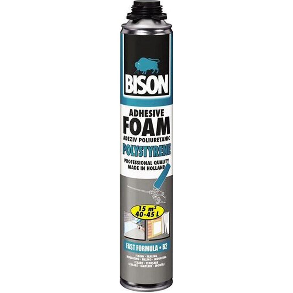 Adeziv poliuretanic pentru polistiren BISON, aplicare pistol, 750ml