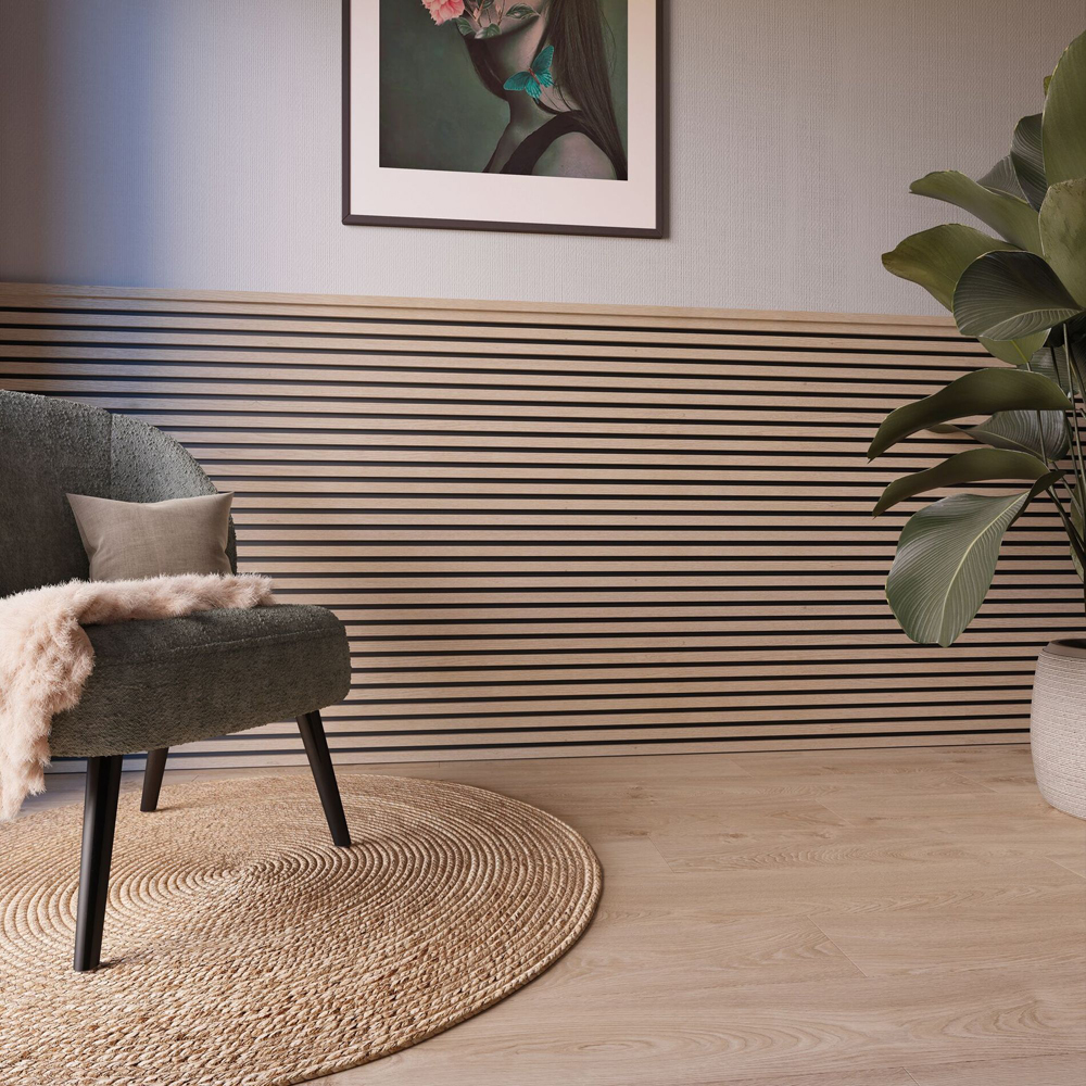 Panou riflaj DELI HOME Essential, 30x260 cm, MDF, stejar deschis