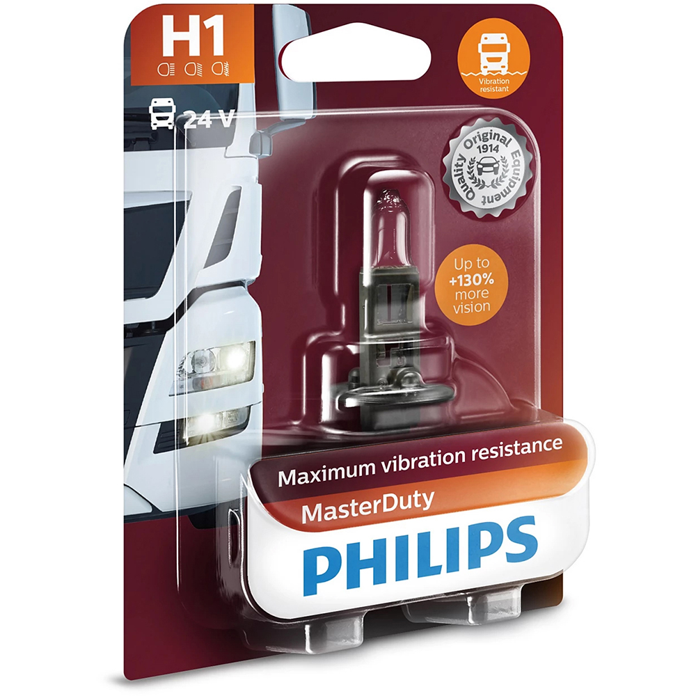 Bec auto Halogen PHILIPS Master Duty, H1, 3200K, 55W, 12V, 1buc