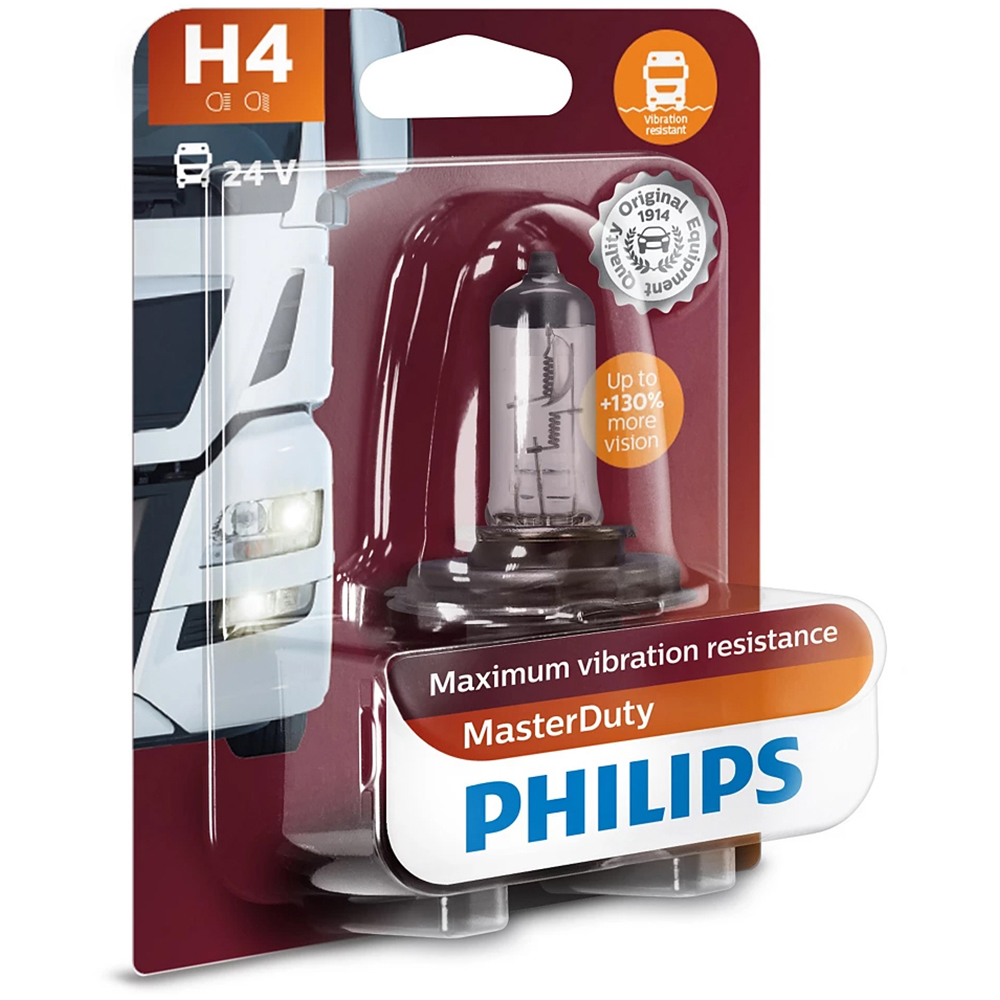 Bec auto Halogen PHILIPS Master Duty, H4, 3200K, 60/55W, 12V, 1buc
