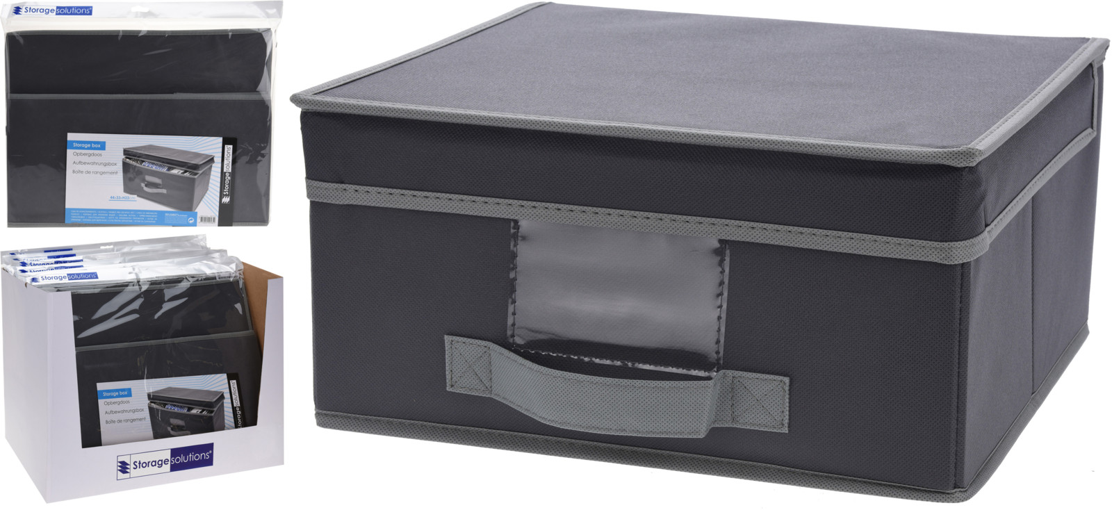 Cutie depozitare cu capac, 44 x 33 x 22 cm, gri
