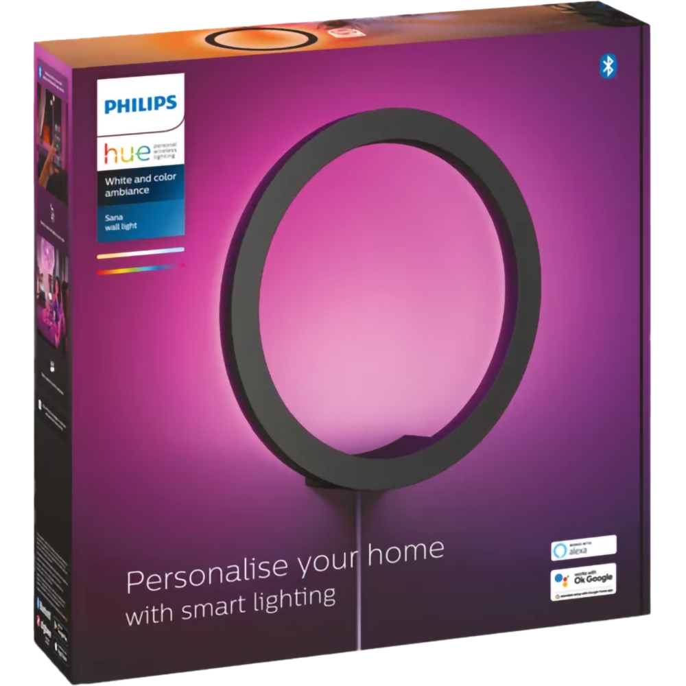 Aplica LED smart PHILIPS HUE Sana, 20W, 1400lm, IP20, negru
