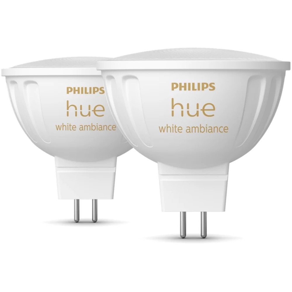 Set 2 becuri LED PHILIPS HUE, GU5.3, 5.1W, 400lm, Wi-Fi, lumina variabila, compatibil Alexa, Google Assistant