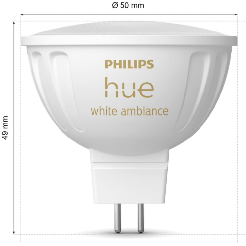Set 2 becuri LED PHILIPS HUE, GU5.3, 5.1W, 400lm, Wi-Fi, lumina variabila, compatibil Alexa, Google Assistant