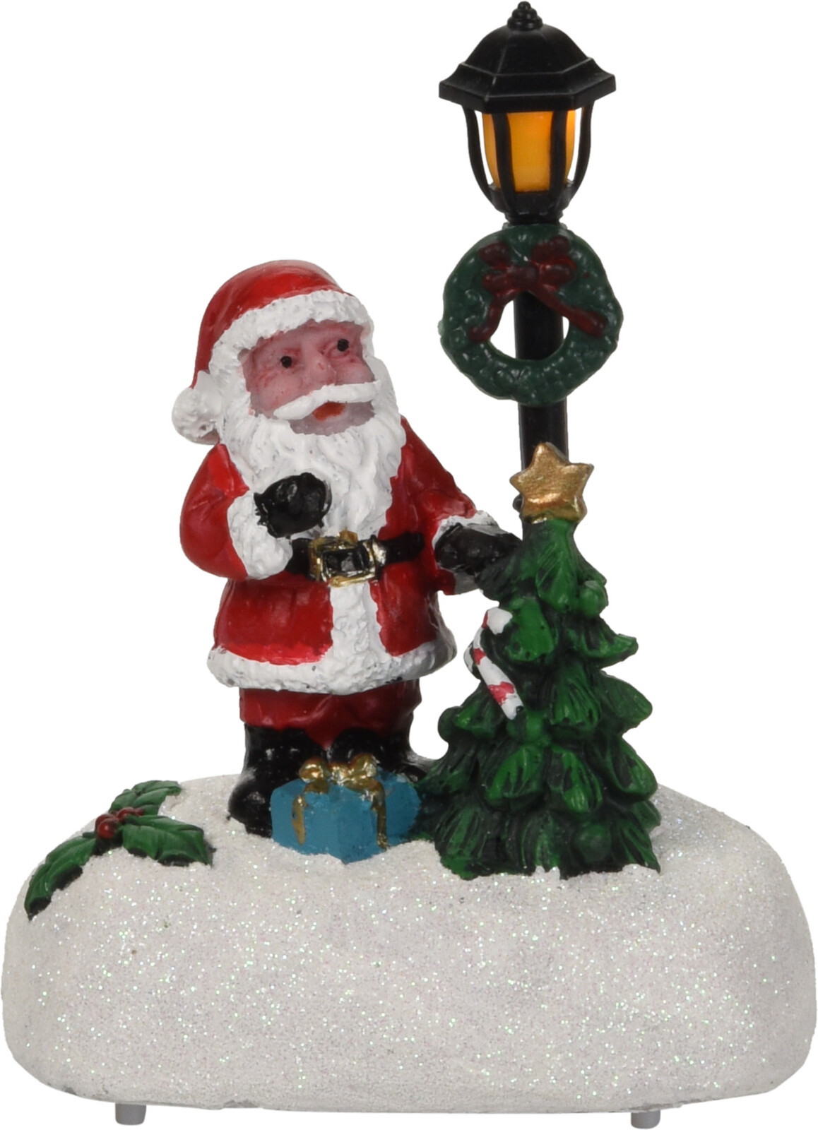 Decoratiune Craciun sceneta LED, polirasina, 12 cm, rosu-verde