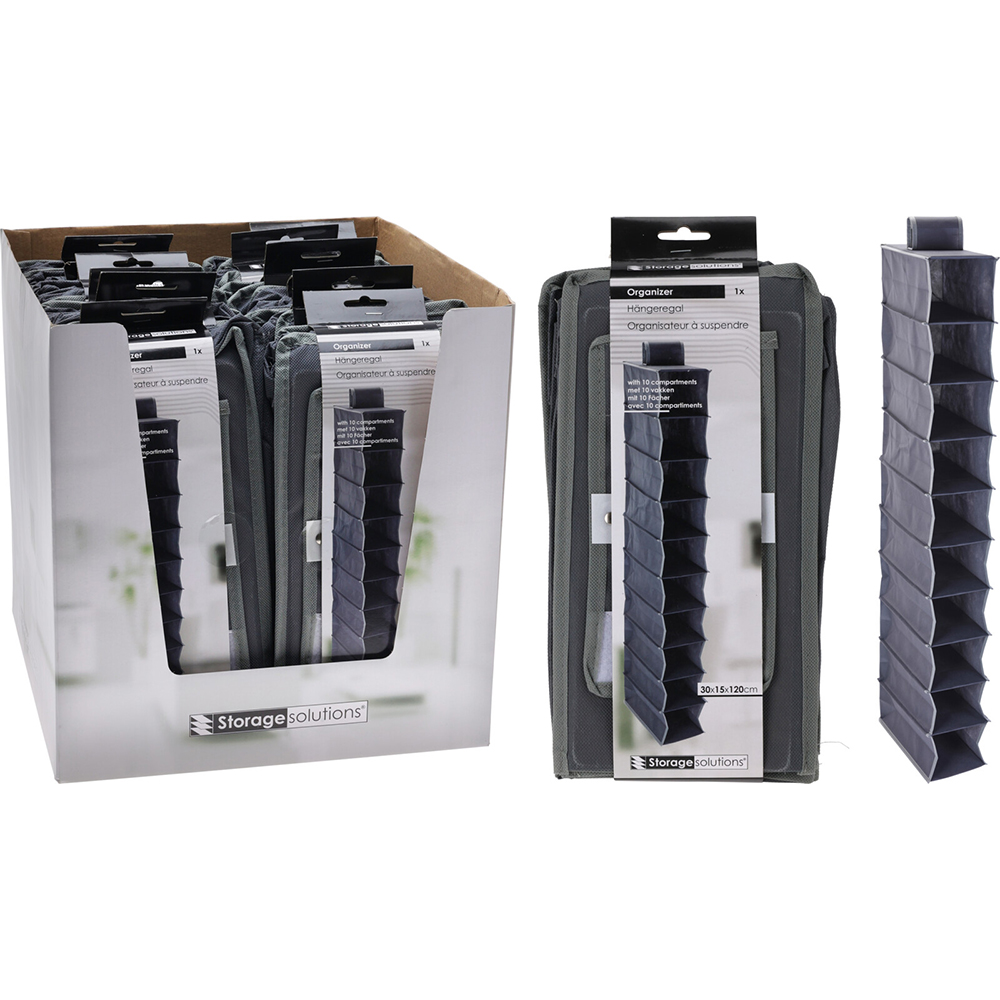 Organizator pantofi pliabil CP8501240, 30 x 15 x 120 cm, 10 compartimente, gri